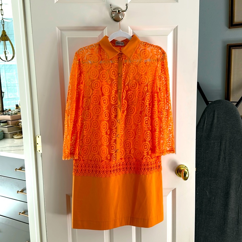 Philosophy orange drop waist dress w lace top and solid bottom